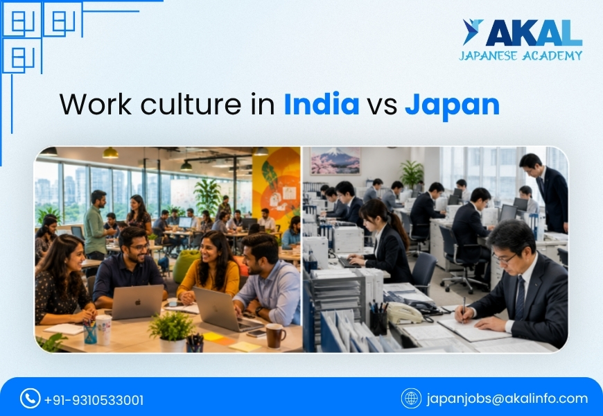 comparison of work culture in India vs Japan — casual Indian office vs formal Japanese workplace.